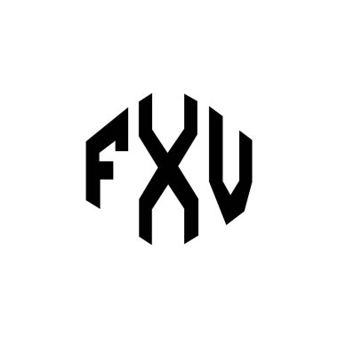 Çokgen şekilli FXV harf logosu tasarımı. FXV çokgen ve küp şeklinde logo tasarımı. FXV altıgen vektör logosu beyaz ve siyah renkler. FXV monogram, iş ve gayrimenkul logosu.