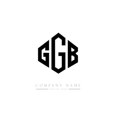 Çokgen şekilli GGB harfleri logo tasarımı. Vektör logosu beyaz ve siyah renklerde. monogram, iş ve gayrimenkul logosu.