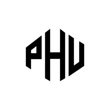 Çokgen şekilli PHU harf logosu tasarımı. PHU çokgen ve küp şeklinde logo tasarımı. PHU altıgen vektör logosu beyaz ve siyah renkler. PHU monogramı, iş ve emlak logosu.