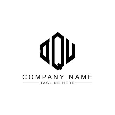 DQU letter logo design with polygon shape. DQU polygon and cube shape logo design. DQU hexagon vector logo template white and black colors. DQU monogram, business and real estate logo.