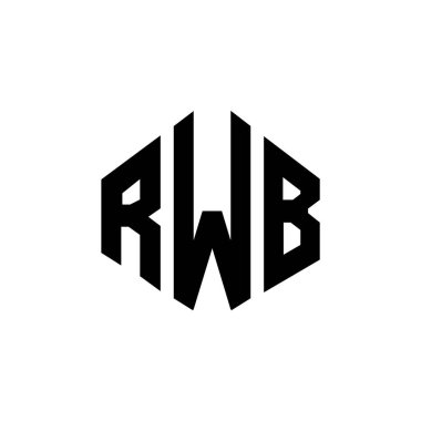 RWB letter logo design with polygon shape. RWB polygon and cube shape logo design. RWB hexagon vector logo template white and black colors. RWB monogram, business and real estate logo.