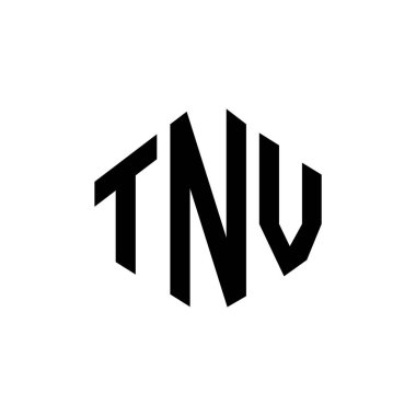 Çokgen şekilli TNV harf logosu tasarımı. TNV çokgen ve küp şeklinde logo tasarımı. TNV altıgen vektör logosu beyaz ve siyah renkler. TNV monogramı, iş ve emlak logosu.