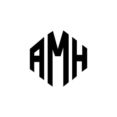AMH letter logo design with polygon shape. AMH polygon and cube shape logo design. AMH hexagon vector logo template white and black colors. AMH monogram, business and real estate logo.