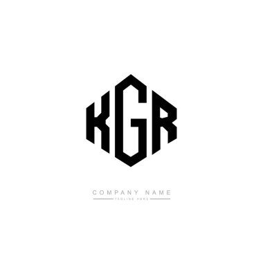 Çokgen şekilli KGR harfleri logo tasarımı. Vektör logosu beyaz ve siyah renklerde. monogram, iş ve gayrimenkul logosu.