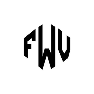  Çokgen şekilli FWV harfleri logo tasarımı. Vektör logosu beyaz ve siyah renklerde. monogram, iş ve gayrimenkul logosu.