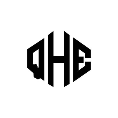 QHE letter logo design with polygon shape. QHE polygon and cube shape logo design. QHE hexagon vector logo template white and black colors. QHE monogram, business and real estate logo.