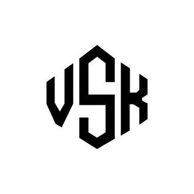 Çokgen şekilli VSK harf logosu tasarımı. VSK çokgen ve küp şeklinde logo tasarımı. VSK altıgen vektör logo şablonu beyaz ve siyah renkler. VSK monogramı, iş ve emlak logosu.