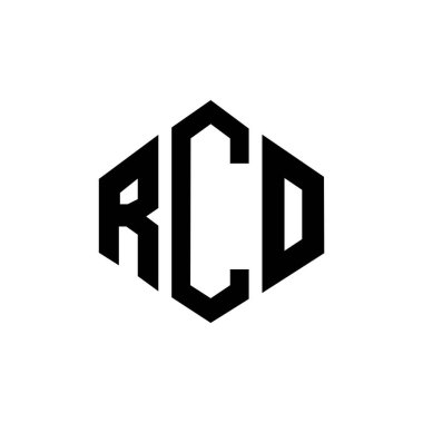 Çokgen şekilli RCO harf logosu tasarımı. RCO çokgeni ve küp şeklindeki logo tasarımı. RCO altıgen vektör logosu beyaz ve siyah renkler. RCO monogramı, iş ve emlak logosu.