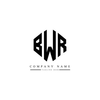 Çokgen şekilli BWR harf logosu tasarımı. BWR çokgen ve küp şeklinde logo tasarımı. BWR altıgen vektör logo şablonu beyaz ve siyah renkler. BWR monogramı, iş ve emlak logosu.