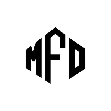 Çokgen şekilli MFO harfi logo tasarımı. MFO çokgeni ve küp şeklinde logo tasarımı. MFO altıgen vektör logosu beyaz ve siyah renkler. MFO monogramı, iş ve emlak logosu.