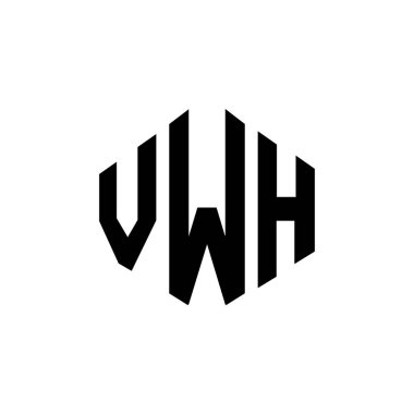 Çokgen şekilli VWH harf logosu tasarımı. VWH çokgen ve küp şeklinde logo tasarımı. VWH altıgen vektör logosu beyaz ve siyah renkler. VWH monogram, iş ve gayrimenkul logosu.