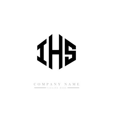  Çokgen şekilli IHS harfleri logo tasarımı. Vektör logosu beyaz ve siyah renklerde. monogram, iş ve gayrimenkul logosu.