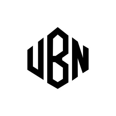 Çokgen şekilli UBN harf logosu tasarımı. UBN çokgen ve küp şeklinde logo tasarımı. UBN altıgen vektör logo şablonu beyaz ve siyah renkler. UBN monogramı, iş ve emlak logosu.