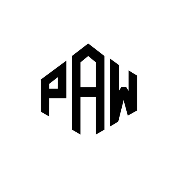 多角形のPaw文字ロゴデザイン Pawポリゴンとキューブ形状のロゴデザイン Paw六角形ベクトルロゴテンプレート白と黒の色 Pawモノグラム ビジネスや不動産のロゴ — ストックベクタ