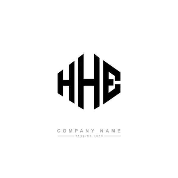 Hhe字母标识设计与多边形 Hhe多边形和立方体的标志设计 Hhe六边形矢量标识模板白色和黑色的颜色 Hhe字母表 商业和房地产标志 — 图库矢量图片