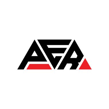 Üçgen şekilli PER üçgen harf logosu tasarımı. PER üçgen logo tasarımı monogramı. Kırmızı renkli PER üçgen vektör logo şablonu. PER üçgen logosu Basit, Zarif ve Lüks Logo. Kişi başı