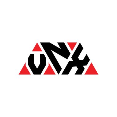 Üçgen şekilli VNX üçgen harf logosu tasarımı. VNX üçgen logo tasarımı monogramı. Kırmızı renkli VNX üçgen vektör şablonu. VNX üçgen logosu Basit, Zarif ve Lüks Logo. VNX