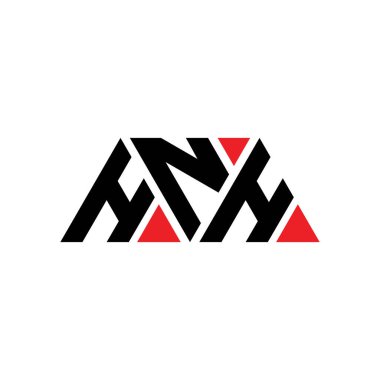 Üçgen şekilli HNH üçgen harf logosu tasarımı. HNH üçgen logo tasarımı monogramı. Kırmızı renkli HNH üçgen vektör şablonu. HNH üçgen logosu Basit, Zarif ve Lüks Logo. HNH