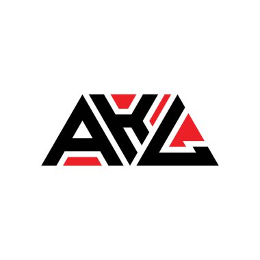 Üçgen şekilli AKL üçgen harf logosu tasarımı. AKL üçgen logo tasarımı monogramı. Kırmızı renkli AKL üçgen vektör logo şablonu. AKL üçgen logosu Basit, Zarif ve Lüks Logo. AKL