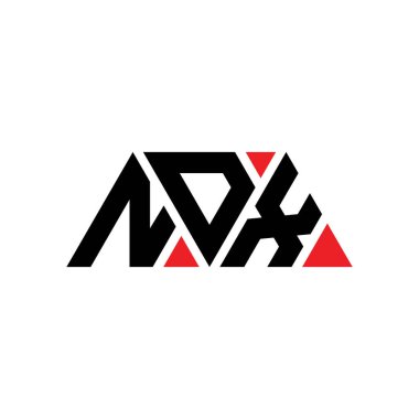 Üçgen şekilli NDX üçgen harf logosu tasarımı. NDX üçgen logo tasarımı monogramı. Kırmızı renkli NDX üçgen vektör şablonu. NDX üçgen logosu Basit, Zarif ve Lüks Logo. NDX