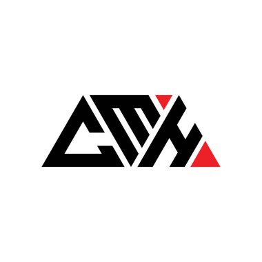 Üçgen şekilli CMH üçgen harf logosu tasarımı. CMH üçgen logo tasarımı monogramı. Kırmızı renkli CMH üçgen vektör şablonu. CMH üçgen logosu Basit, Zarif ve Lüks Logo. CMH