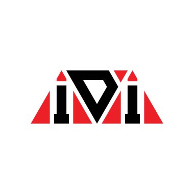 Üçgen şekilli IDI üçgen harf logosu tasarımı. IDI üçgen logo tasarımı monogramı. Kırmızı renkli IDI üçgen vektör logo şablonu. IDI üçgen logosu Basit, Zarif ve Lüks Logo. IDI