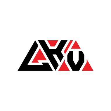 Üçgen şekilli LKV üçgen harf logosu tasarımı. LKV üçgen logo tasarımı monogramı. Kırmızı renkli LKV üçgen vektör şablonu. LKV üçgen logosu Basit, Zarif ve Lüks Logo. LKV