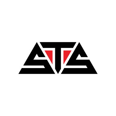 Üçgen şekilli STS üçgen harf logosu tasarımı. STS üçgen logo tasarımı monogramı. Kırmızı renkli STS üçgen vektör şablonu. STS üçgen logosu Basit, Zarif ve Lüks Logo. STS