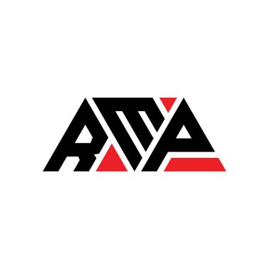 Üçgen şekilli RMP üçgen harf logosu tasarımı. RMP üçgen logo tasarımı monogramı. Kırmızı renkli RMP üçgen vektör logo şablonu. RMP üçgen logosu Basit, Zarif ve Lüks Logo. RMP