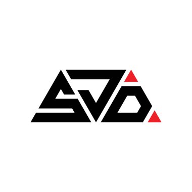Üçgen şekilli SJD üçgen harf logosu tasarımı. SJD üçgen logo tasarımı monogramı. Kırmızı renkli SJD üçgen vektör logo şablonu. SJD üçgen logosu Basit, Zarif ve Lüks Logo. SJD