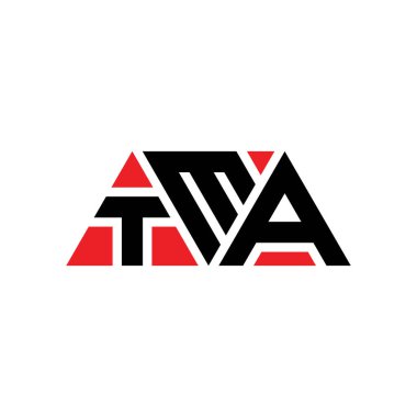 Üçgen şekilli TMA üçgen harf logosu tasarımı. TMA üçgen logo tasarımı monogramı. Kırmızı renkli TMA üçgen vektör logo şablonu. TMA üçgen logosu Basit, Zarif ve Lüks Logo. TMA