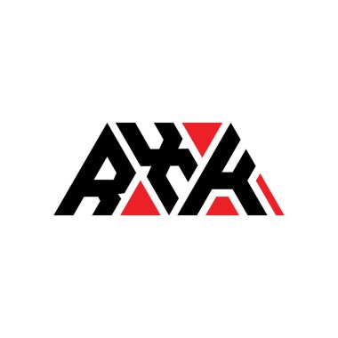 Üçgen şekilli RXK üçgen harf logosu tasarımı. RXK üçgen logo tasarımı monogramı. Kırmızı renkli RXK üçgen vektör şablonu. RXK üçgen logosu Basit, Zarif ve Lüks Logo. RXK