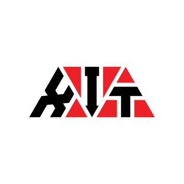 Üçgen şekilli XIT üçgen harf logosu tasarımı. XIT üçgen logo tasarımı monogramı. Kırmızı renkli XIT üçgen vektör logo şablonu. XIT üçgen logosu Basit, Zarif ve Lüks Logo. XIT