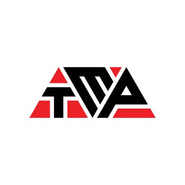 Üçgen şekilli TMP üçgen harf logosu tasarımı. TMP üçgen logo tasarımı monogramı. Kırmızı renkli TMP üçgen vektör logo şablonu. TMP üçgen logosu Basit, Zarif ve Lüks Logo. TMP