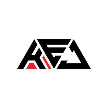 Üçgen şekilli KEJ üçgen harf logosu tasarımı. KEJ üçgen logo tasarımı monogramı. Kırmızı renkli KEJ üçgen vektör logo şablonu. KEJ üçgen logosu Basit, Zarif ve Lüks Logo. KEJ