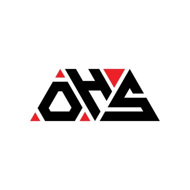 Üçgen şekilli OHS üçgen harf logosu tasarımı. OHS üçgen logo tasarımı monogramı. Kırmızı renkli OHS üçgen vektör logo şablonu. OHS üçgen logosu Basit, Zarif ve Lüks Logo. OHS