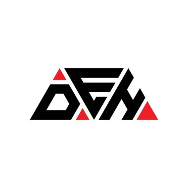 Üçgen şekilli DEH üçgen harf logosu tasarımı. DEH üçgen logo tasarımı monogram. Kırmızı renkli DEH üçgen vektör logosu şablonu. DEH üçgen logosu Basit, Zarif ve Lüks Logo. ÖLDÜ