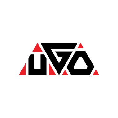 Üçgen şekilli UGO üçgen harf logosu tasarımı. UGO üçgen logo tasarımı monogramı. Kırmızı renkli UGO üçgen vektör logo şablonu. UGO üçgen logosu Basit, Zarif ve Lüks Logo. UGO