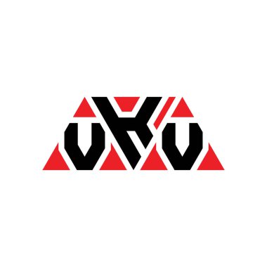 Üçgen şekilli VKV üçgen harf logosu tasarımı. VKV üçgen logo tasarımı monogramı. Kırmızı renkli VKV üçgen vektör şablonu. VKV üçgen logosu Basit, Zarif ve Lüks Logo. VKV