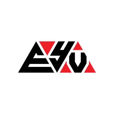 Üçgen şekilli EYV üçgen harf logosu tasarımı. EYV üçgen logo tasarımı monogramı. Kırmızı renkli EYV üçgen vektör logo şablonu. EYV üçgen logosu Basit, Zarif ve Lüks Logo. EYV