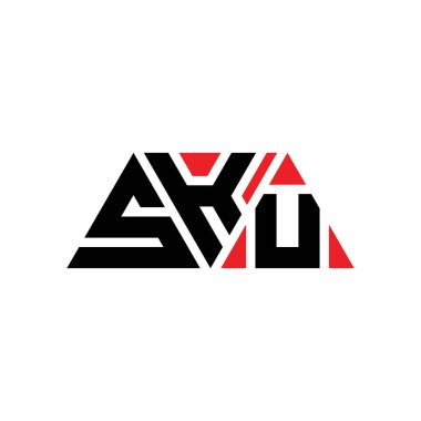 Üçgen şekilli SKU üçgen harf logosu tasarımı. SKU üçgen logo tasarımı monogramı. Kırmızı renkli SKU üçgen vektör şablonu. SKU üçgen logosu Basit, Zarif ve Lüks Logo. SKU
