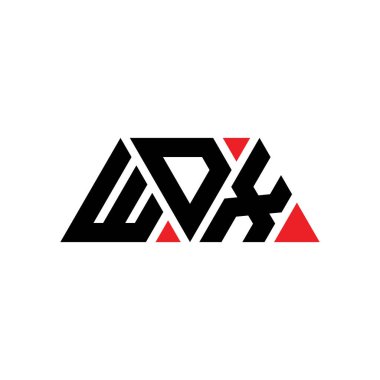 Üçgen şekilli WDX üçgen harf logosu tasarımı. WDX üçgen logo tasarımı monogramı. Kırmızı renkli WDX üçgen vektör şablonu. WDX üçgen logosu Basit, Zarif ve Lüks Logo. WDX