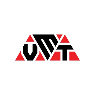 Üçgen şekilli VMT üçgen harf logosu tasarımı. VMT üçgen logo tasarımı monogramı. Kırmızı renkli VMT üçgen vektör logo şablonu. VMT üçgen logosu Basit, Zarif ve Lüks Logo. VMT