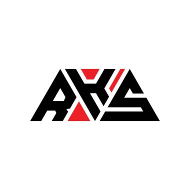 Üçgen şekilli RKS üçgen harf logosu tasarımı. RKS üçgen logo tasarımı monogramı. Kırmızı renkli RKS üçgen vektör logo şablonu. RKS üçgen logosu Basit, Zarif ve Lüks Logo. RKS