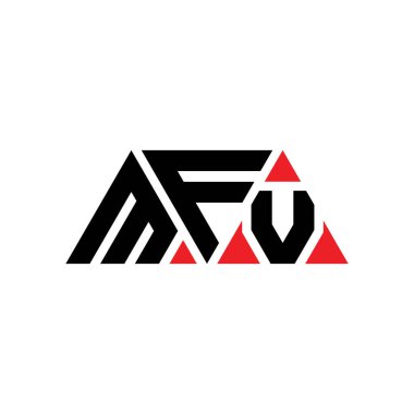 Üçgen şekilli MFV üçgen harf logosu tasarımı. MFV üçgen logo tasarımı monogramı. Kırmızı renkli MFV üçgen vektör logo şablonu. MFV üçgen logosu Basit, Zarif ve Lüks Logo. MFV