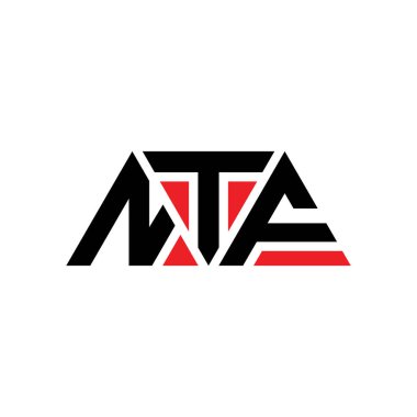 Üçgen şekilli NTF üçgen harf logosu tasarımı. NTF üçgen logo tasarımı monogramı. Kırmızı renkli NTF üçgen vektör şablonu. NTF üçgen logosu Basit, Zarif ve Lüks Logo. NTF