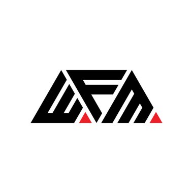 Üçgen şekilli WFM üçgen harf logosu tasarımı. WFM üçgen logo tasarımı monogramı. Kırmızı renkli WFM üçgen vektör şablonu. WFM üçgen logosu Basit, Zarif ve Lüks Logo. WFM
