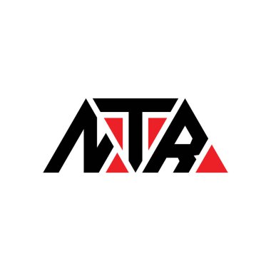 Üçgen şekilli NTR üçgen harf logosu tasarımı. NTR üçgen logo tasarımı monogramı. Kırmızı renkli NTR üçgen vektör şablonu. NTR üçgen logosu Basit, Zarif ve Lüks Logo. NTR