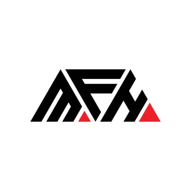 Üçgen şekilli MFH üçgen harf logosu tasarımı. MFH üçgen logo tasarımı monogramı. Kırmızı renkli MFH üçgen vektör şablonu. MFH üçgen logosu Basit, Zarif ve Lüks Logo. MFH