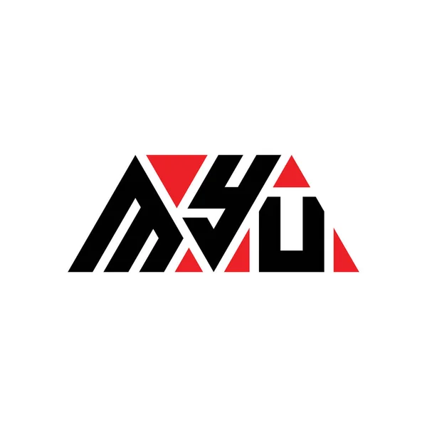 Myu三角形字母标识设计与三角形形状 Myu三角形徽标设计单字 Myu三角形矢量标识模板 带有红色 Myu三角徽标简单 Myu — 图库矢量图片